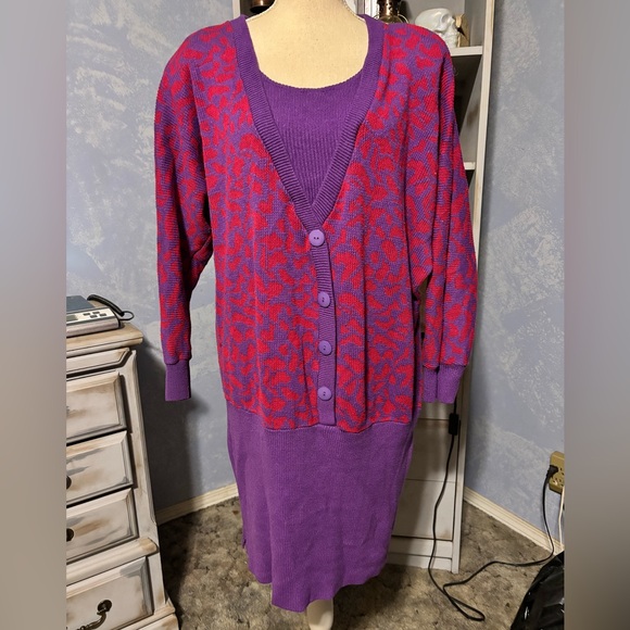 Purple and Red Knit dress animal print vintage 2xl - Picture 3 of 11